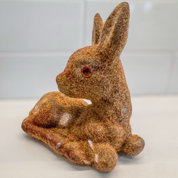 Vintage Fuzzy Flocked Fawn-CottageCore-Folk-Woodland-Whimsical-Country-5” Tall - Picture 7 of 8